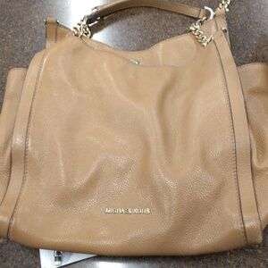 Michael Kors Beige Shoulder Bag with Gold Hardware